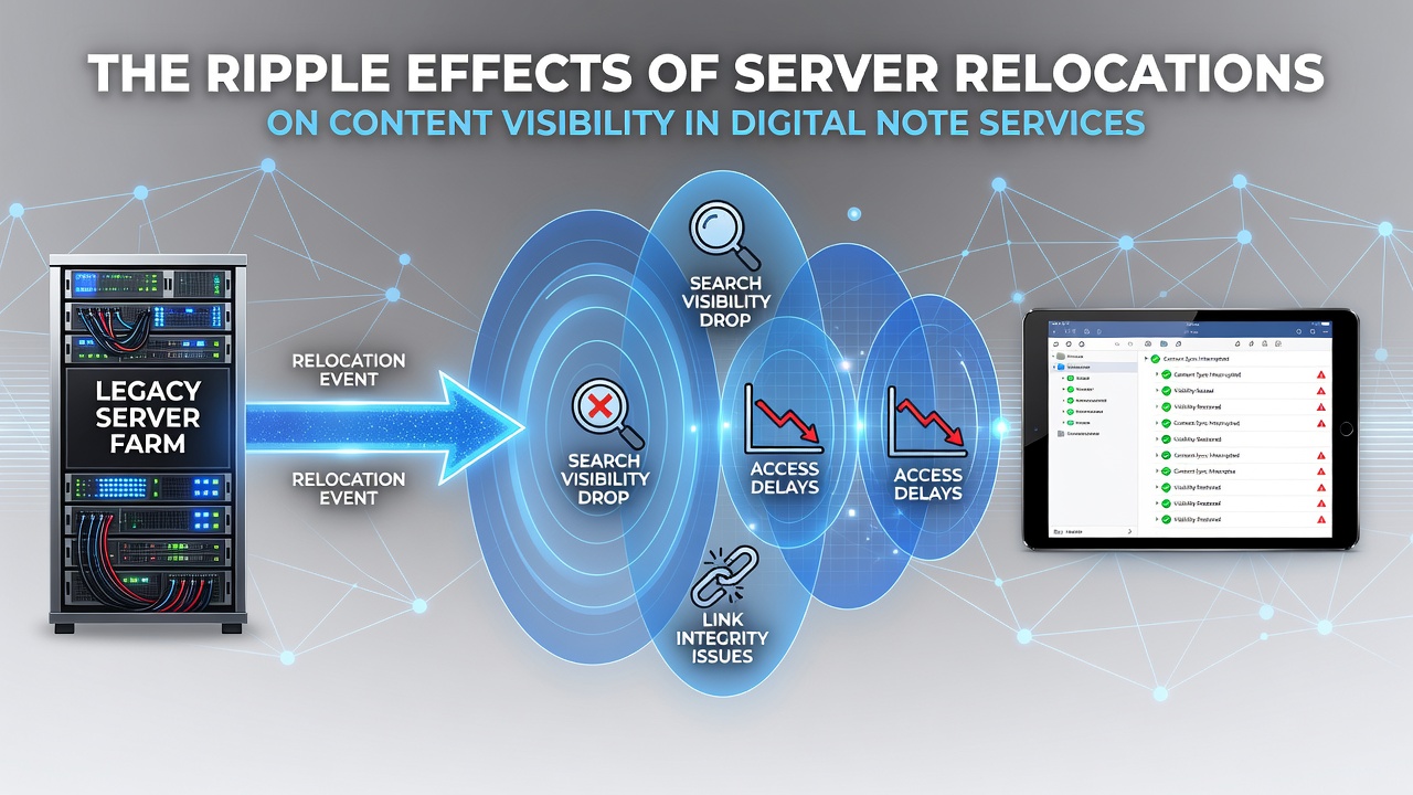 The Ripple Effects of Server Relocations on Content Visibility in Digital Note Services